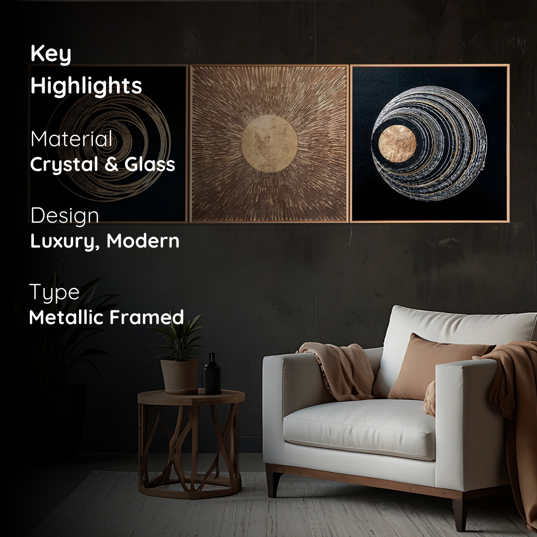 Celestial Pulse – Framed Abstract Crystal Glass Art Set of 3