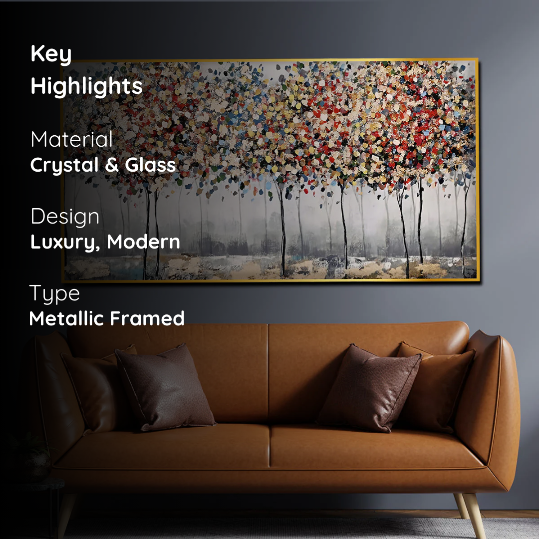 Colorful Autumn Forest Crystal Glass Painting with Textured Impressionist Trees