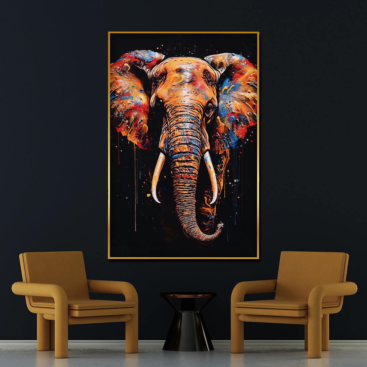 Modern Colourful Elephant Metallic Framed Crystal Glass Painting