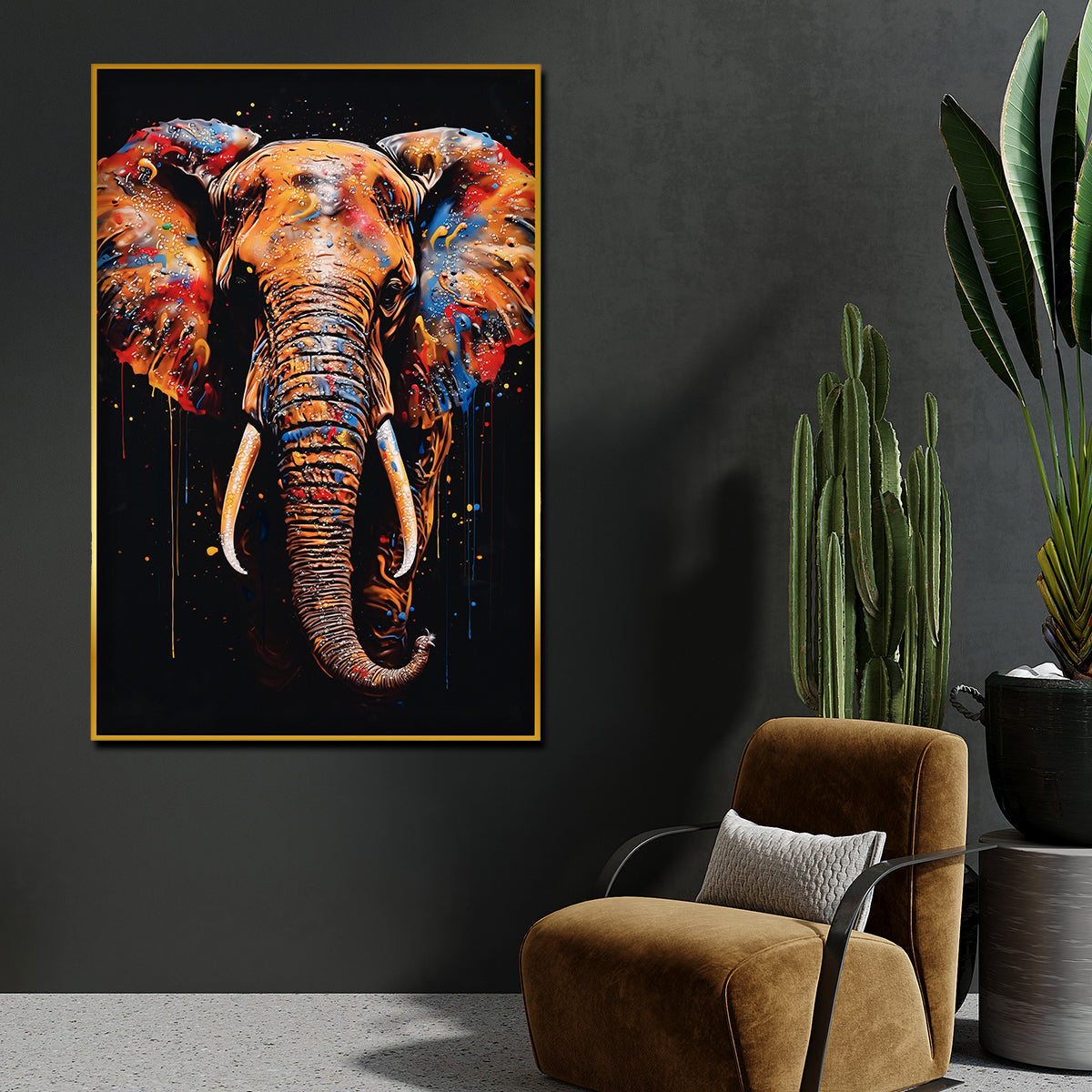 Majestic King Empire Elephant framed Crystal Glass Painting