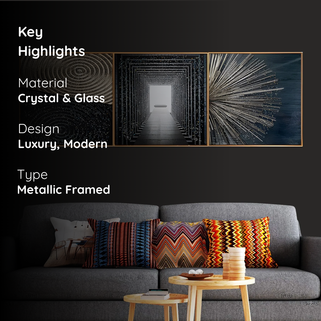 Cosmic Dimensions – Framed Crystal Glass Abstract Painting Set of 3