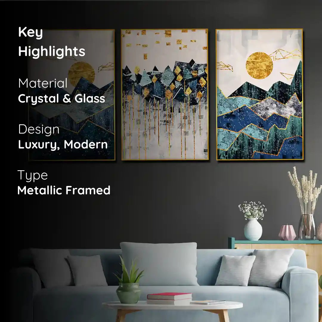 Sun Rise and Set of Geometric Framed Crystal Glass Painting