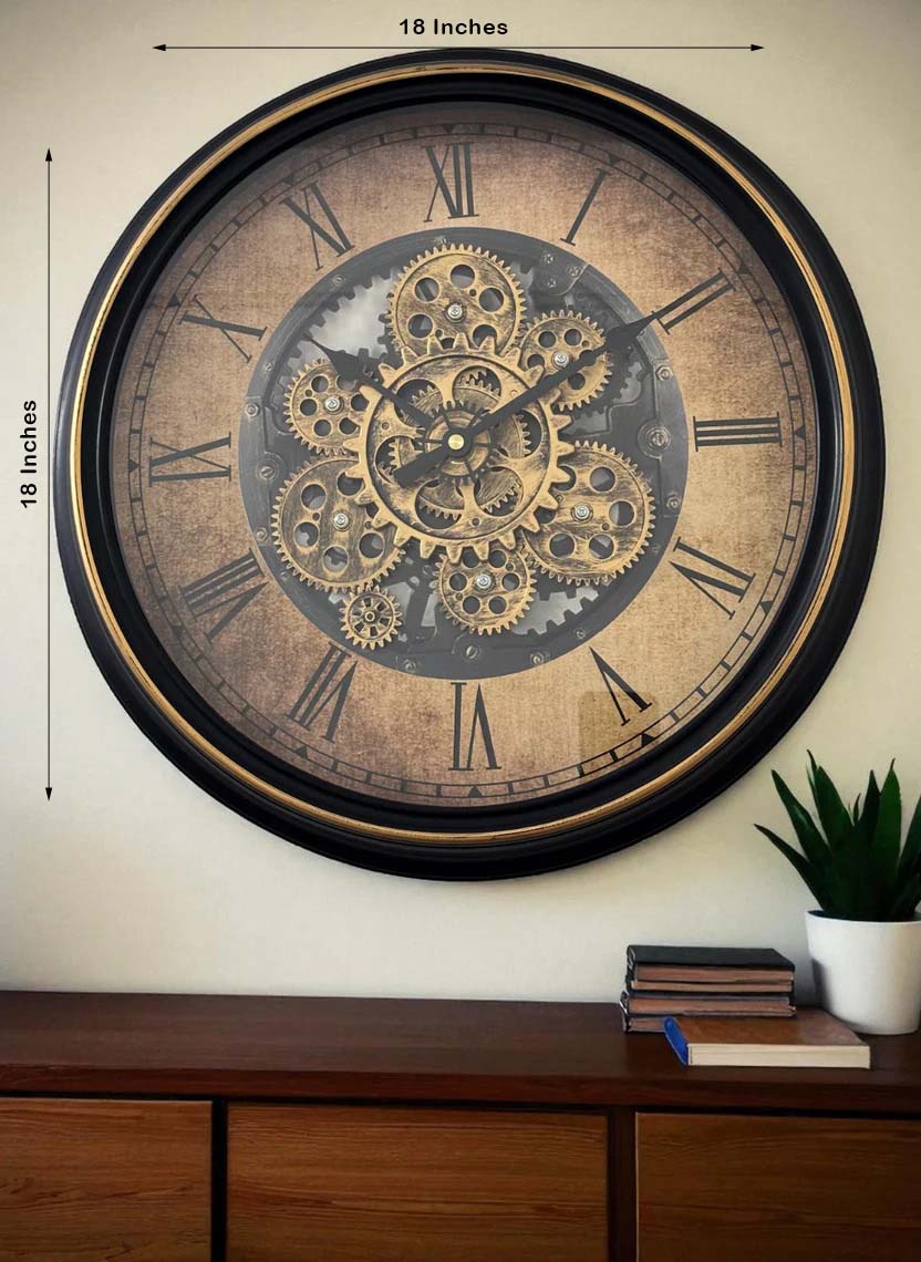 Antique Bronze Moving Gear Wall Clock