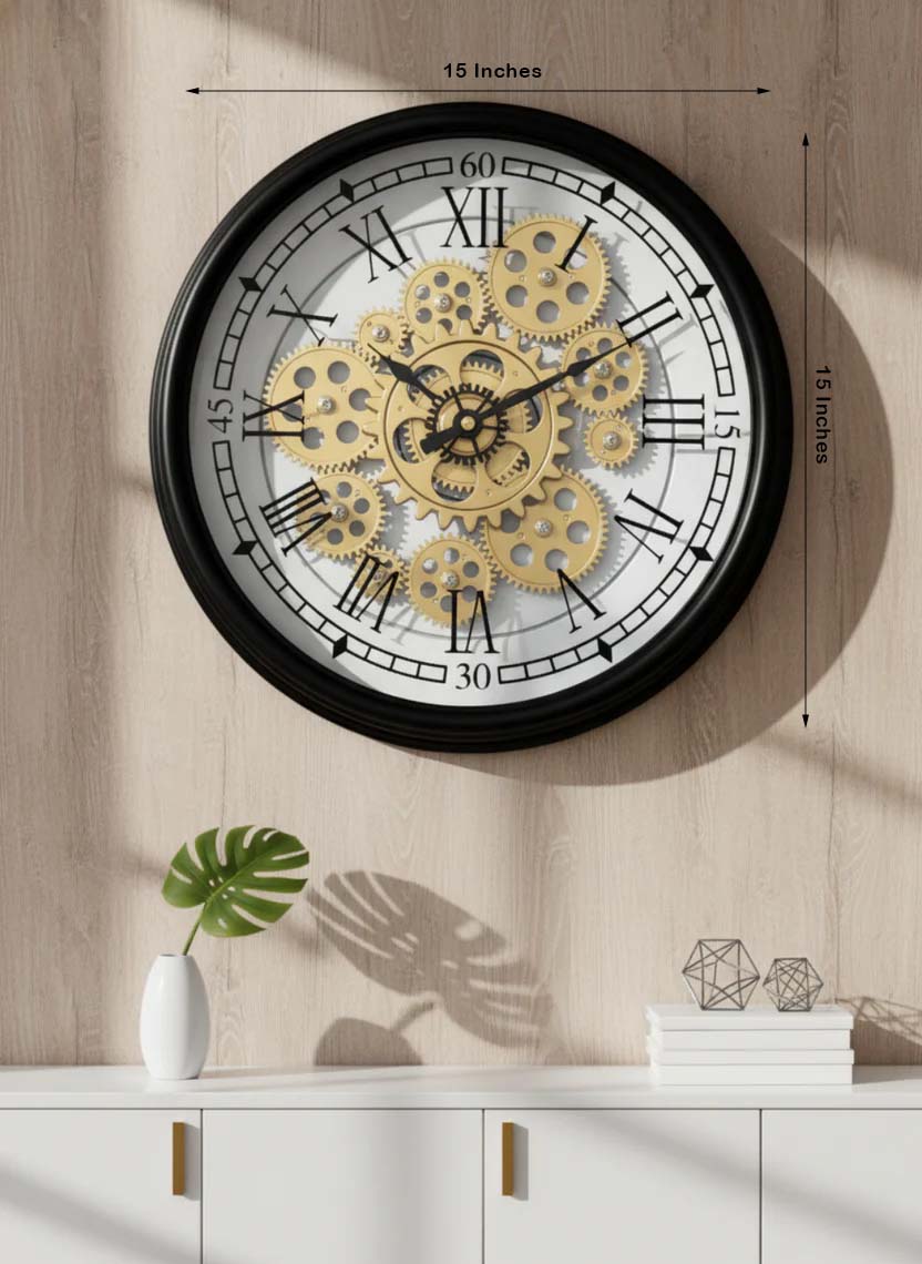 Modern Elite Luxury Designer Wall Clock For Living Room With Moving Gear Mechanism Buy Wall Clock Online