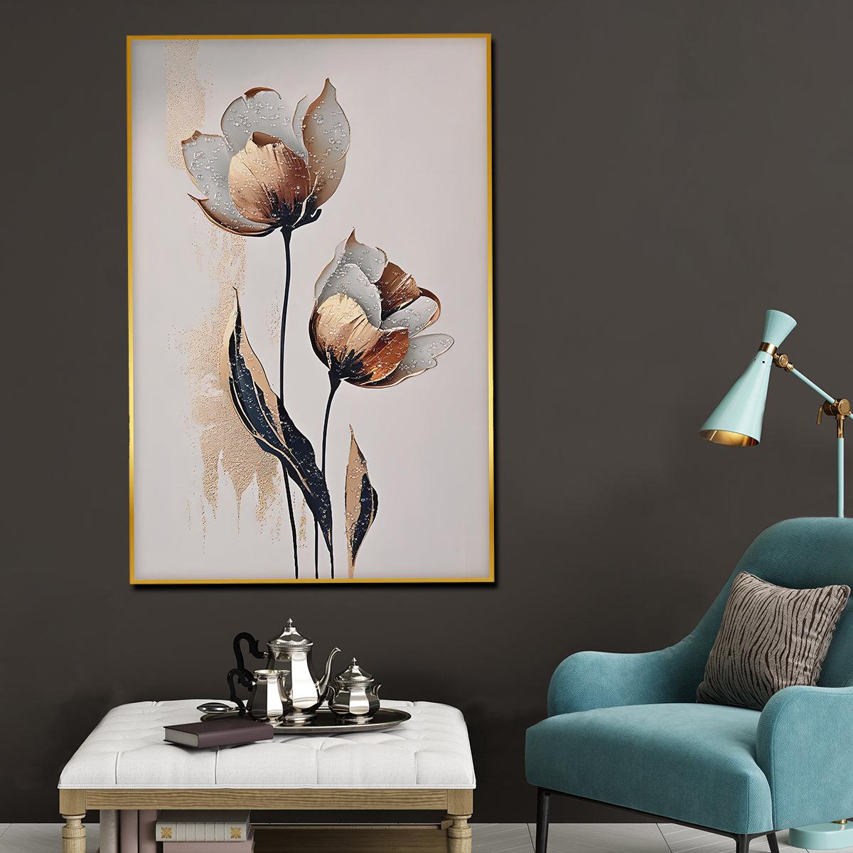 Winter Bloom Framed Crystal Glass Painting