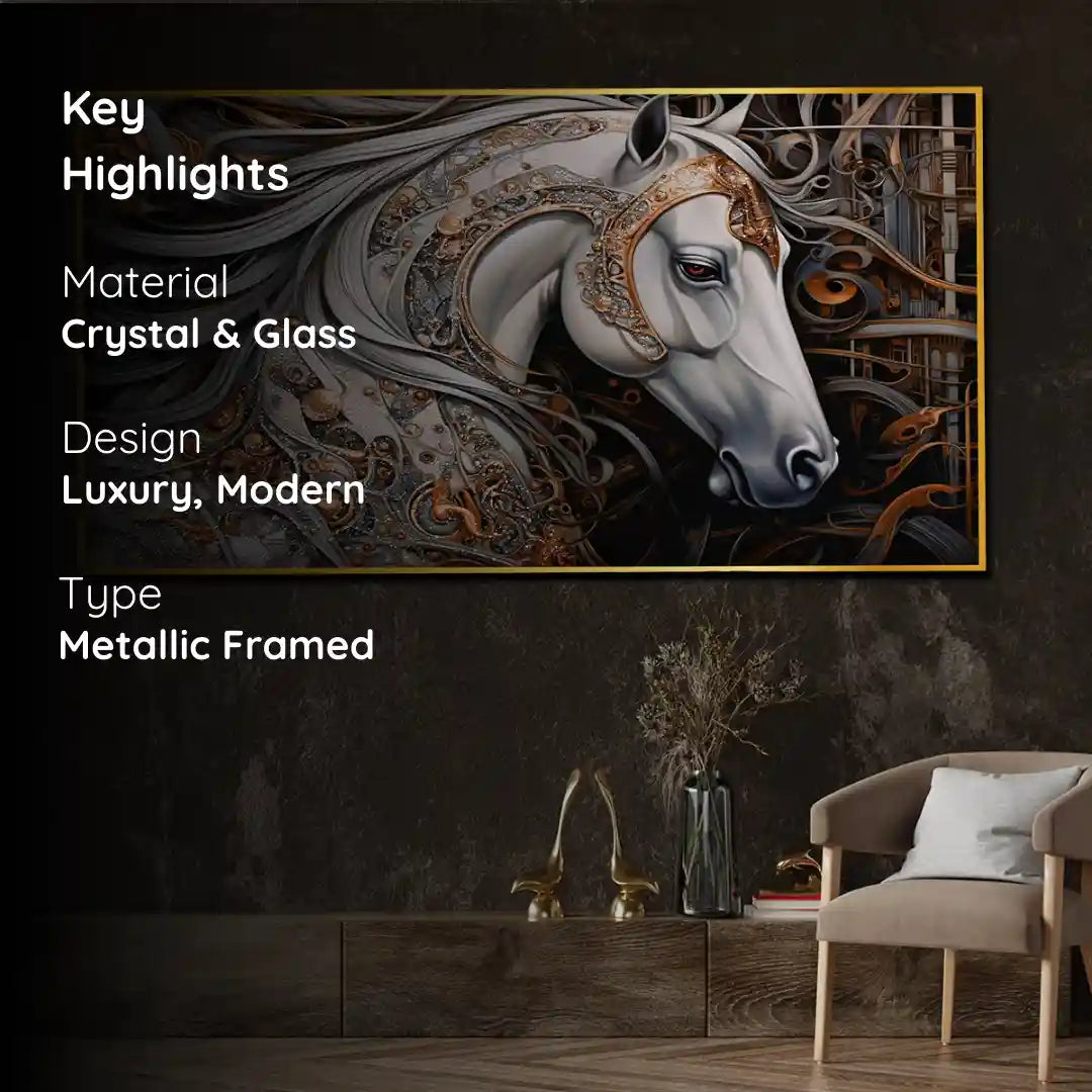 White Stallion from Heaven Horse Framed Crystal Glass Painting