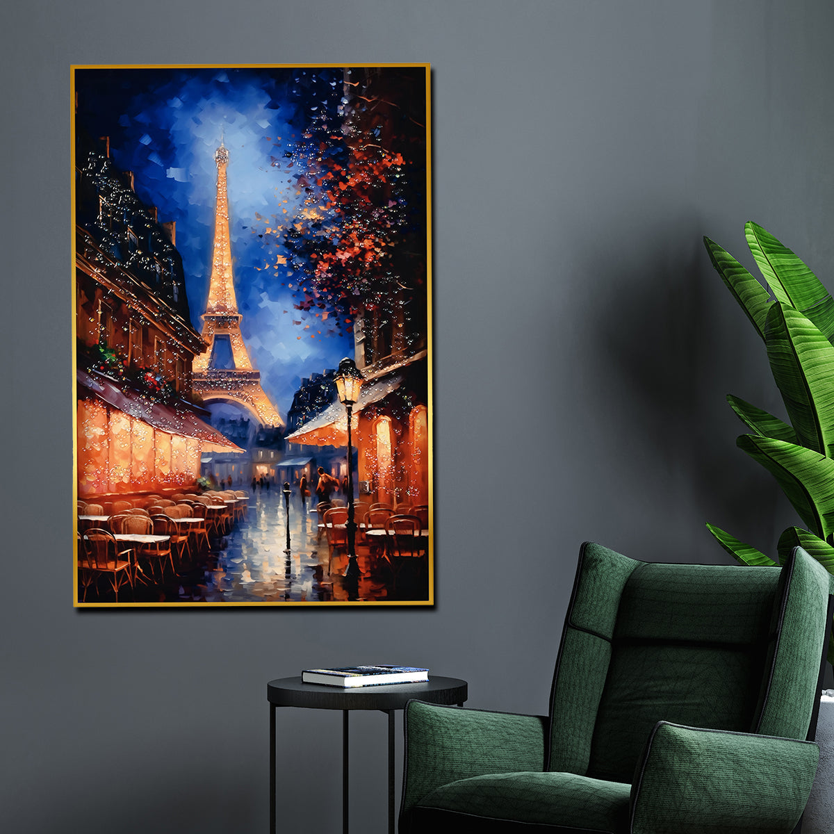 Paris Eiffel Tower Metallic Framed Crystal Glass Painting