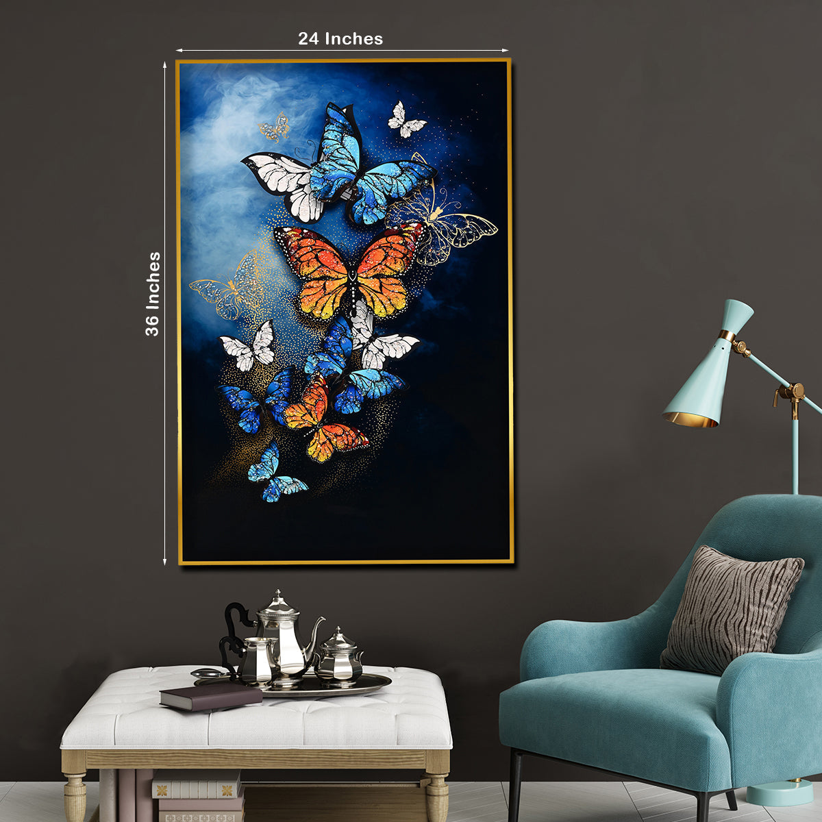 Artistic Butterfly Wall Art - Metallic Framed Crystal Glass Painting
