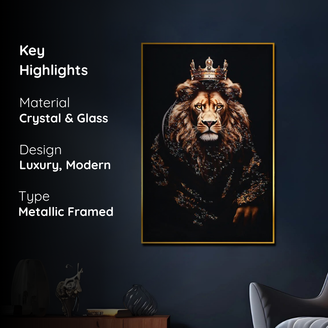 Royal Lion King Crystal Glass Framed Masterpiece
