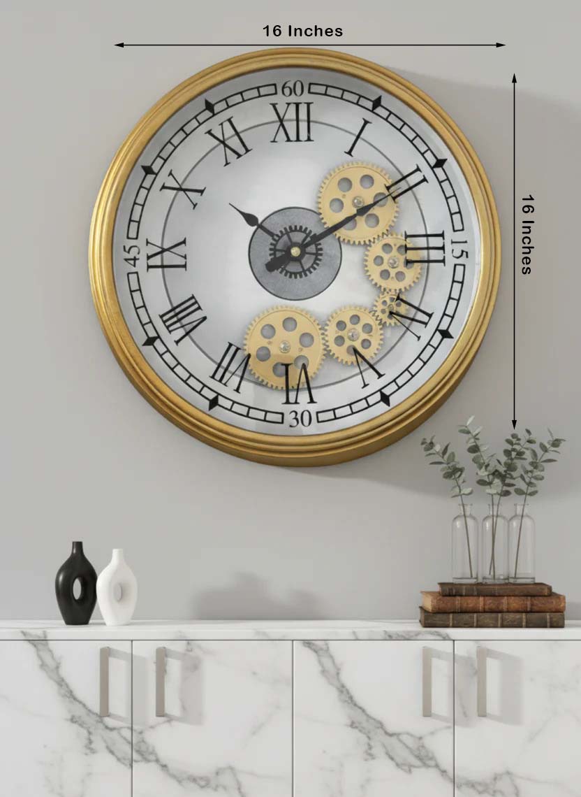 The Chrono Verse Luxury Designer Wall Clock For Living Room With Moving Gear Mechanism Buy Wall Clock Online
