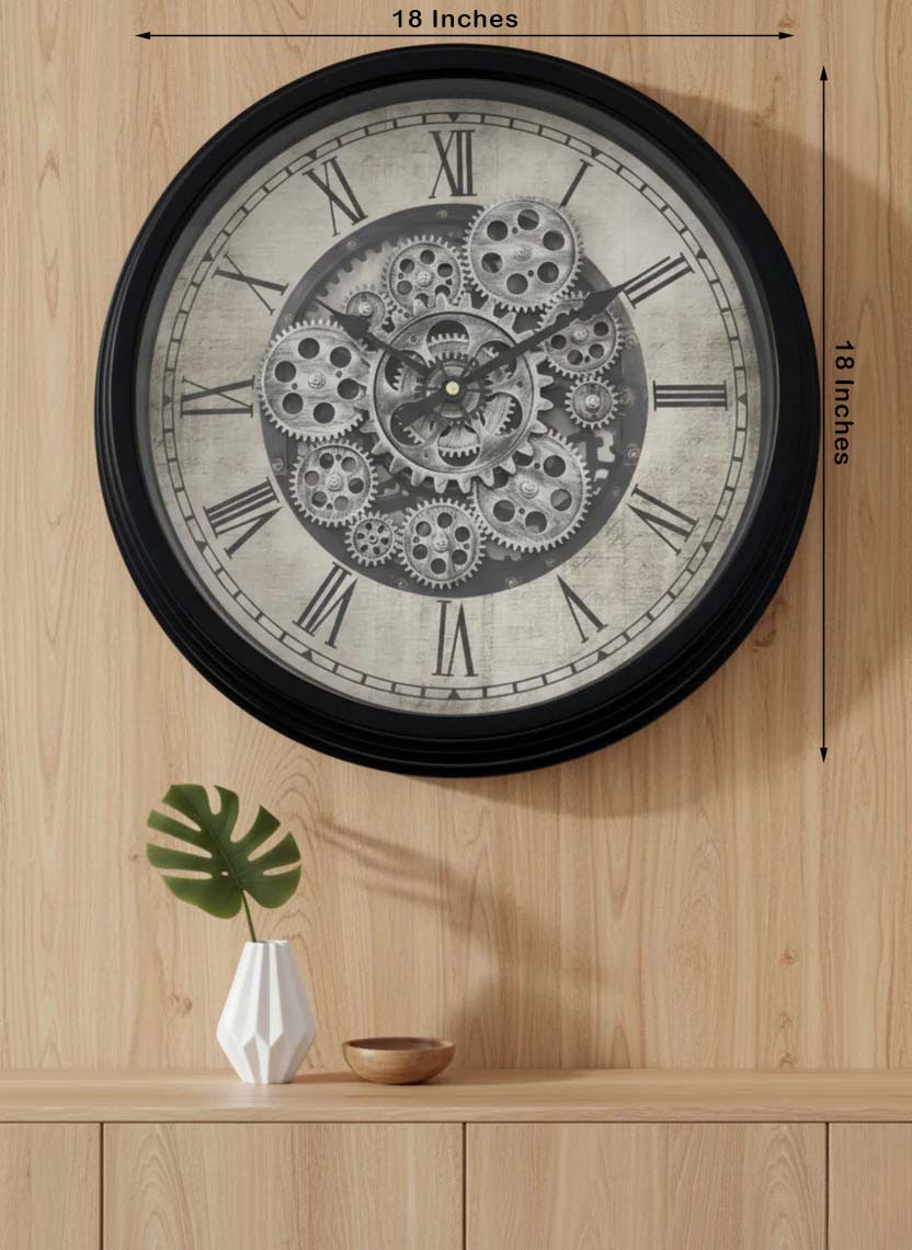 The Elegant Time Luxury Designer Wall Clock For Living Room With Moving Gear Mechanism Buy Wall Clock Online