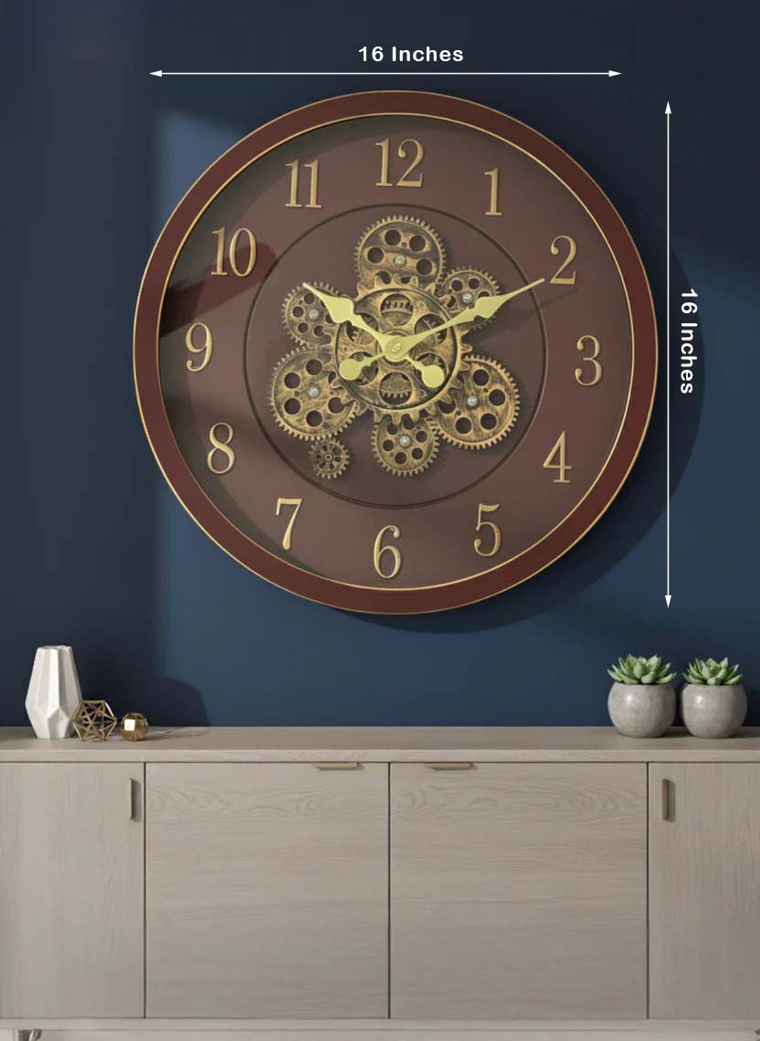 Luxury Brown Moving Gear Clock