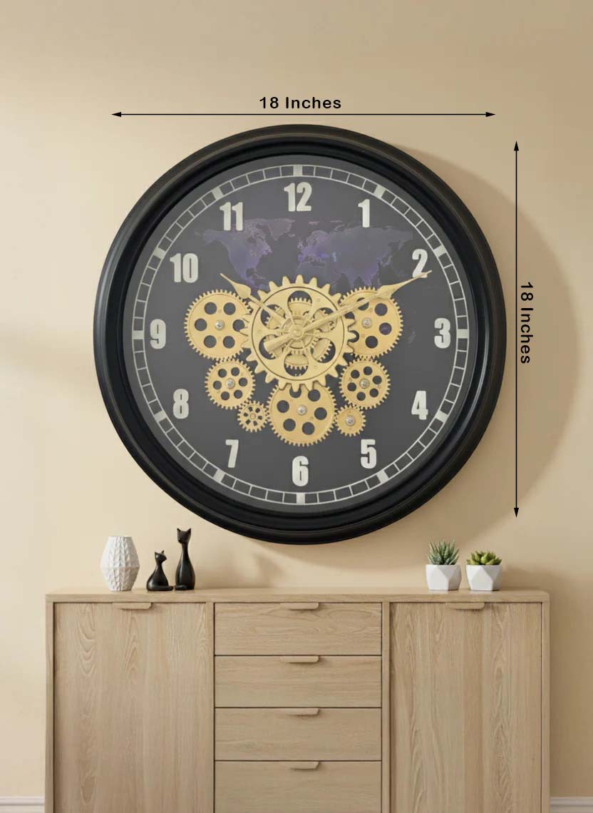 World Map Moving Gear Wall Clock