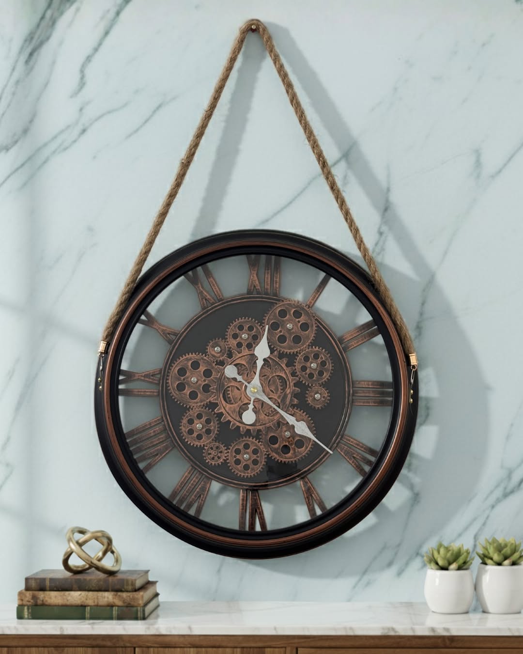 Rustic Hanging Moving Gear Wall Clock