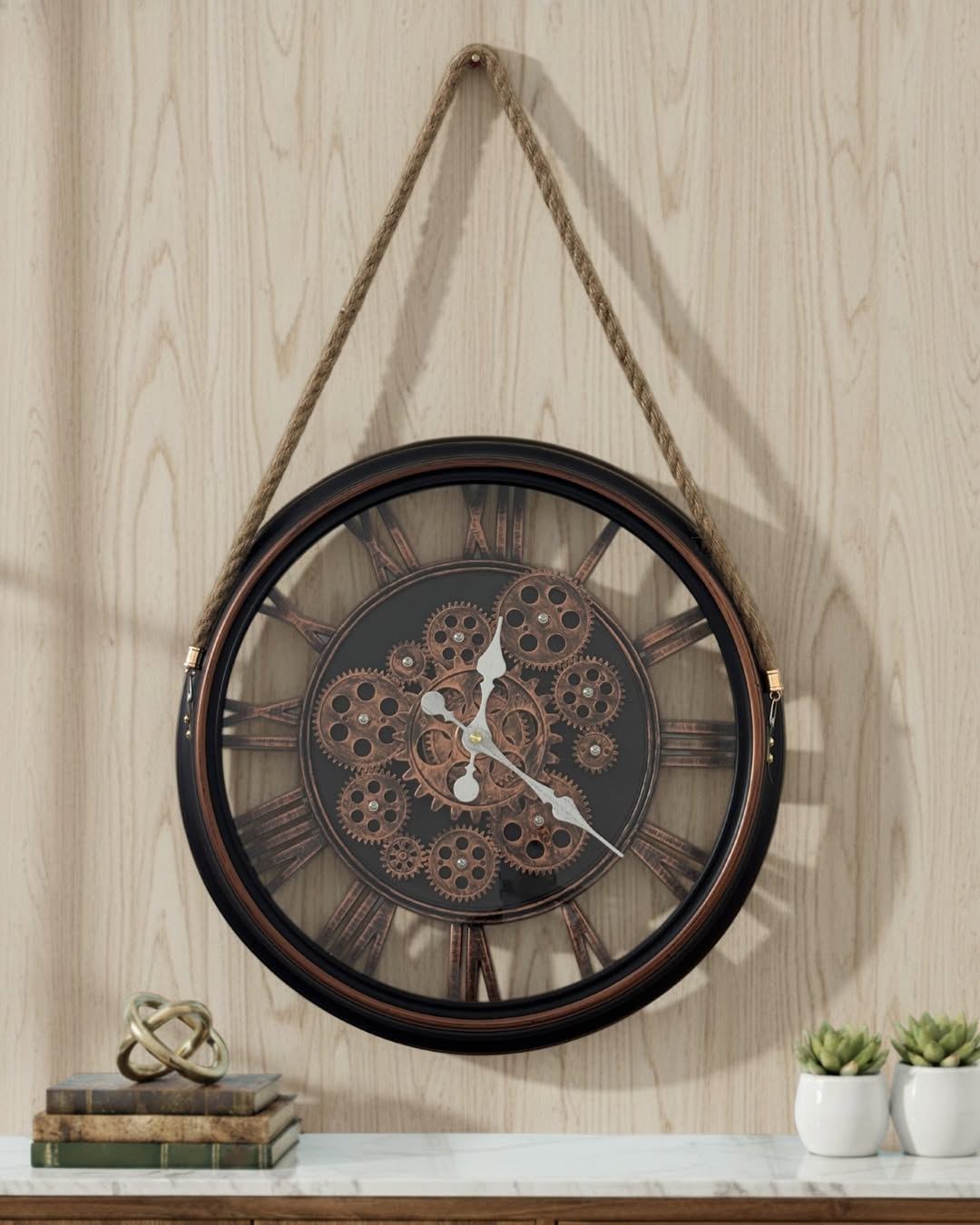 Rustic Hanging Moving Gear Wall Clock