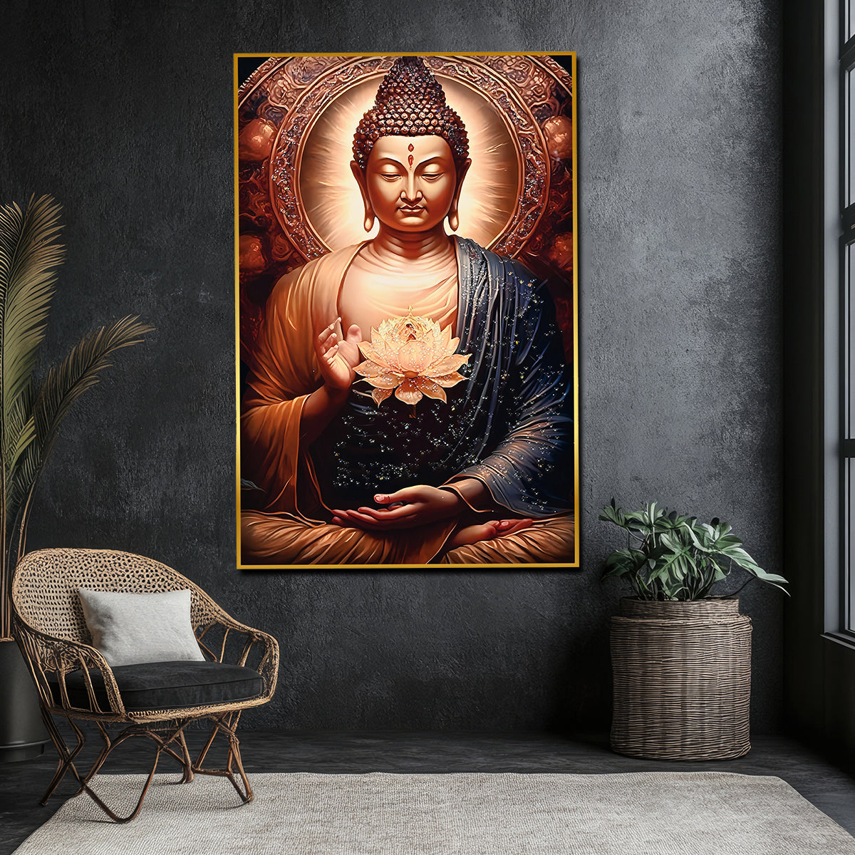 Life of Meditation Buddha Framed Crystal Glass Painting