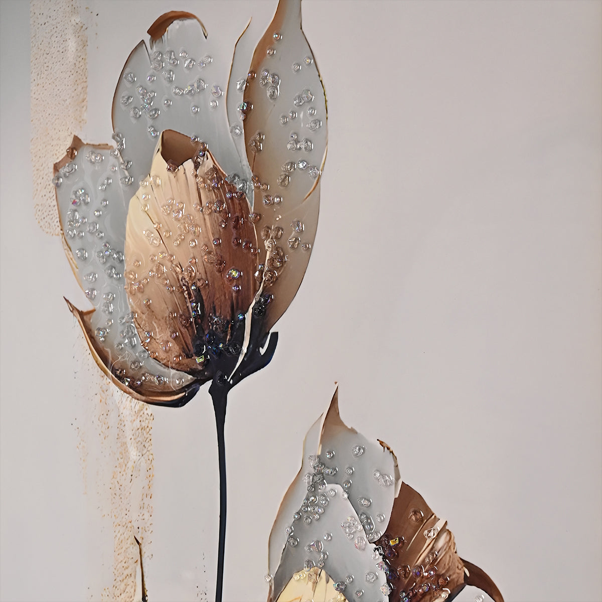 Modern Abstract Metallic Tulip Wall Art Framed | Crystal Glass Painting