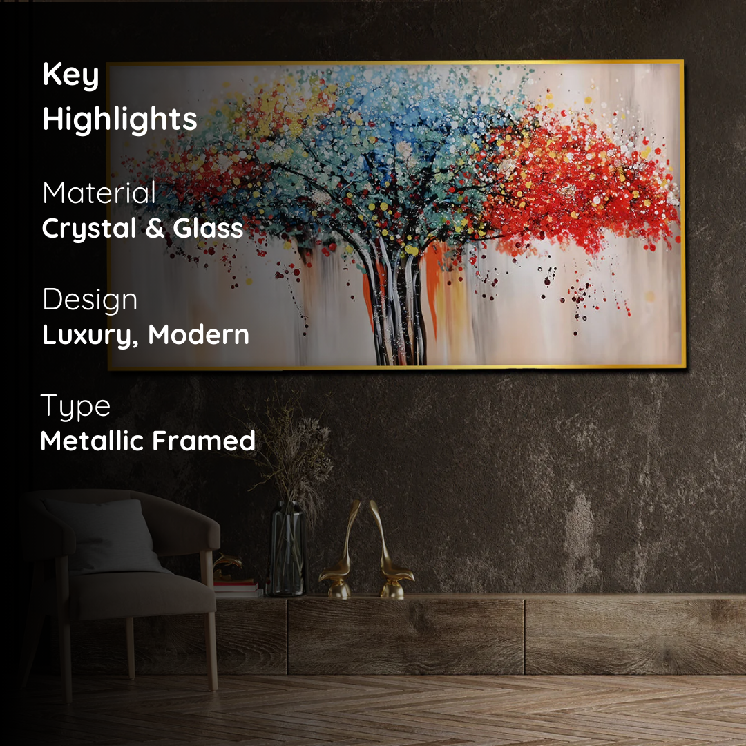 Vibrant Tree of Life Crystal Glass Painting in Multicolour Design