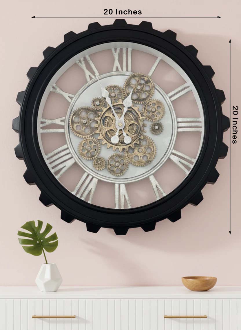 Black Cogwheel Decorative Moving Gear Wall Clock