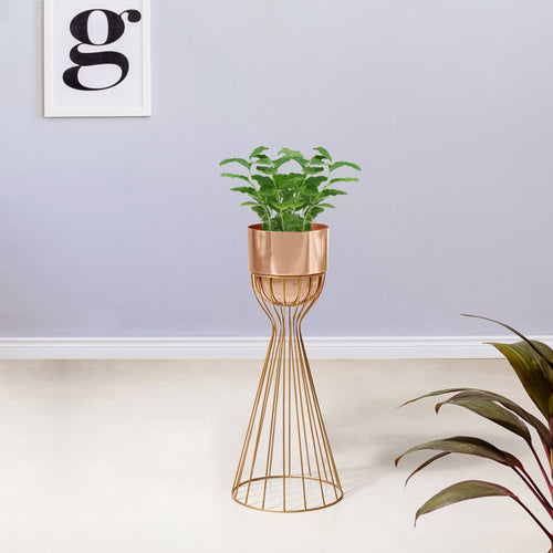 Artful Foliage Gold Stand & Ross Gold Pot - Medium Size Planter