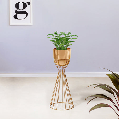 Artful Foliage Golden Stand & Gold Pot - Medium Size Planter