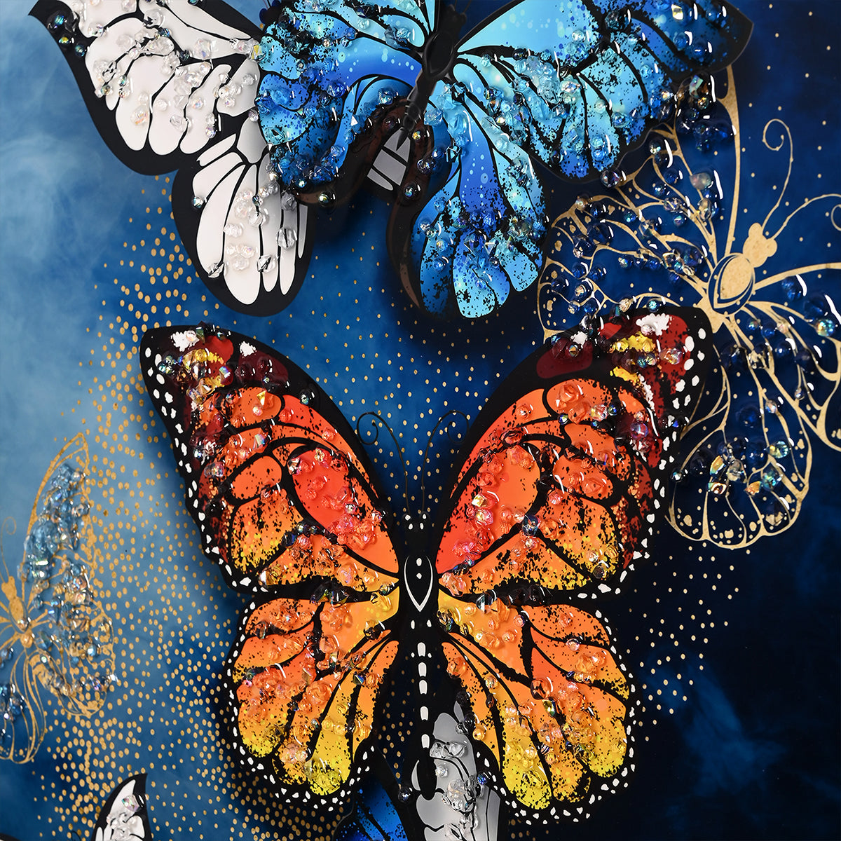 Dancing Wings Butterfly at Night Framed Crystal Glass Painting