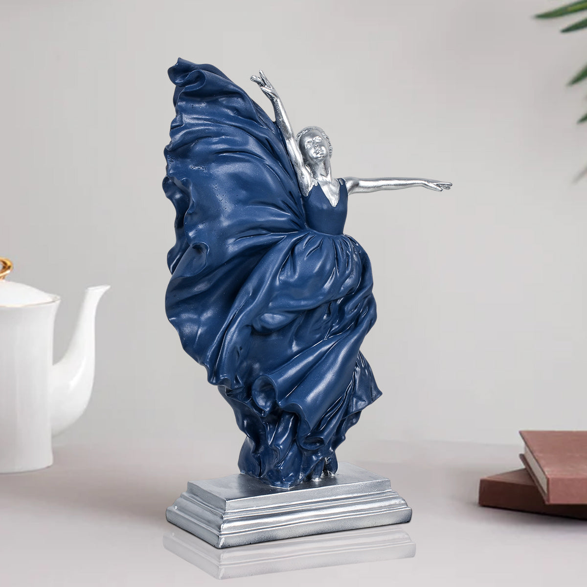 Elegant Blue Dress Dancing Girl Statue Table Decoration Showpiece