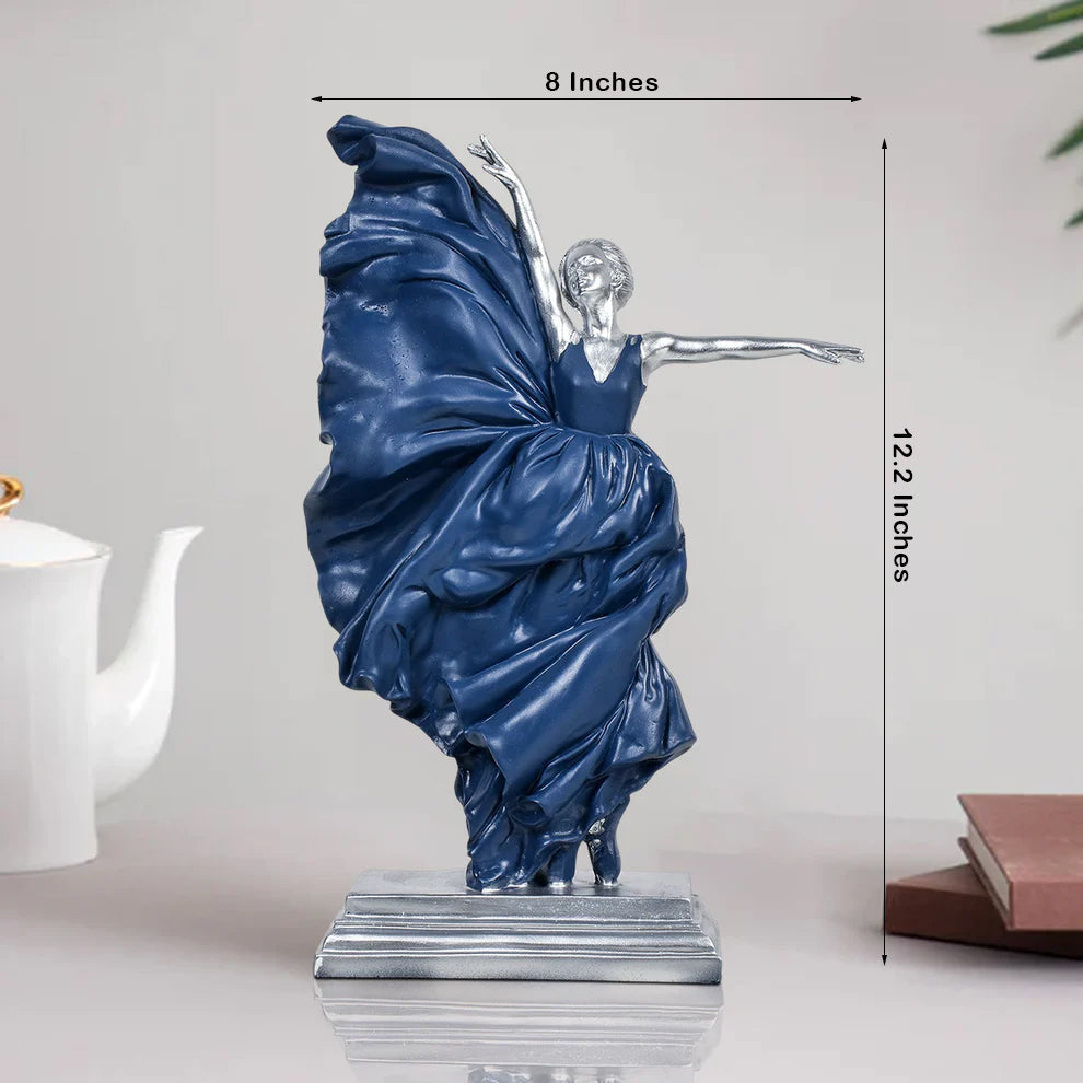 Elegant Blue Dress Dancing Girl Statue Table Decoration Showpiece