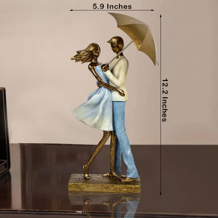 Embrace Couple Under Umbrella Statue for Table Decoration Showpiece