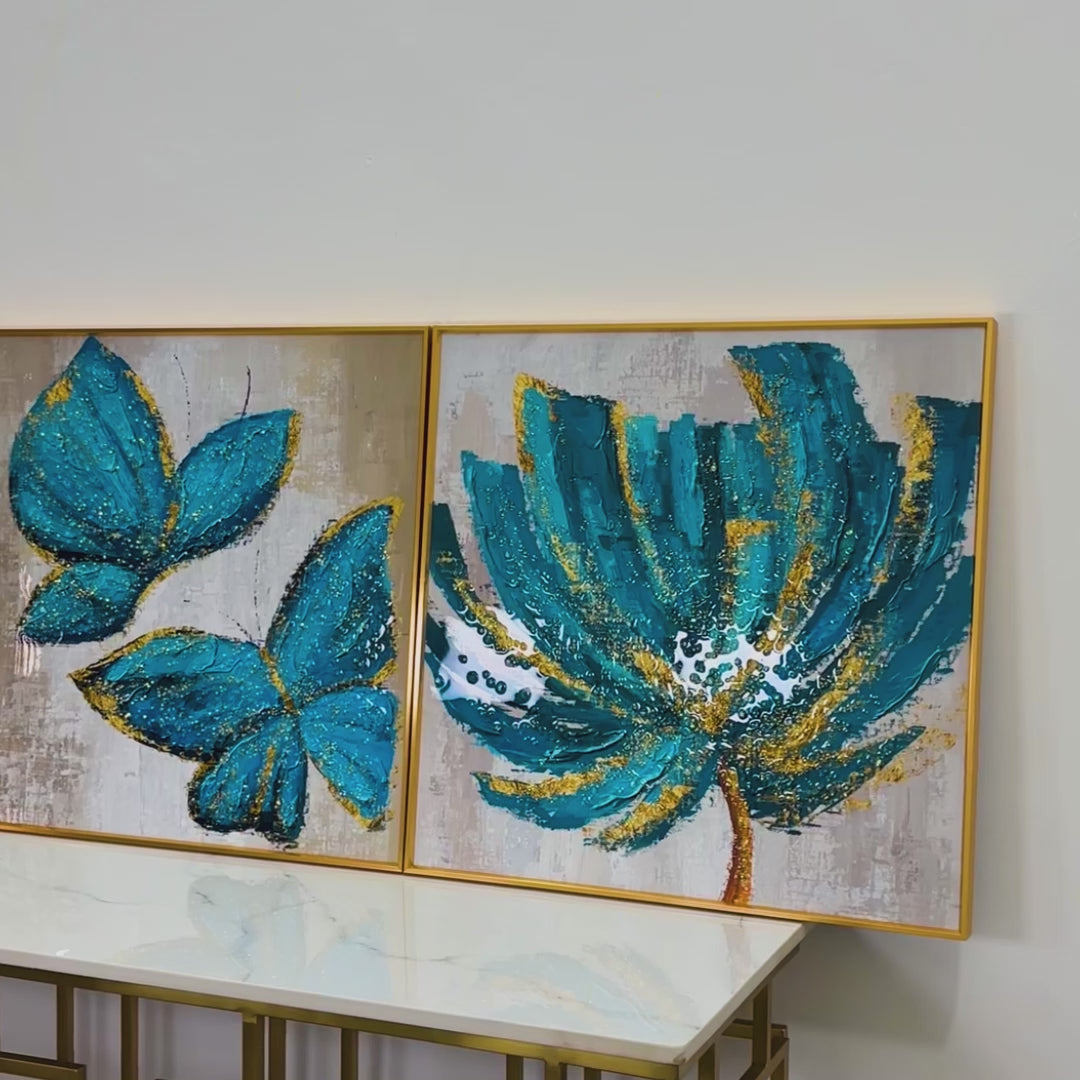 Flower & Lima Butterfly Framed Crystal Glass Painting Set of 3