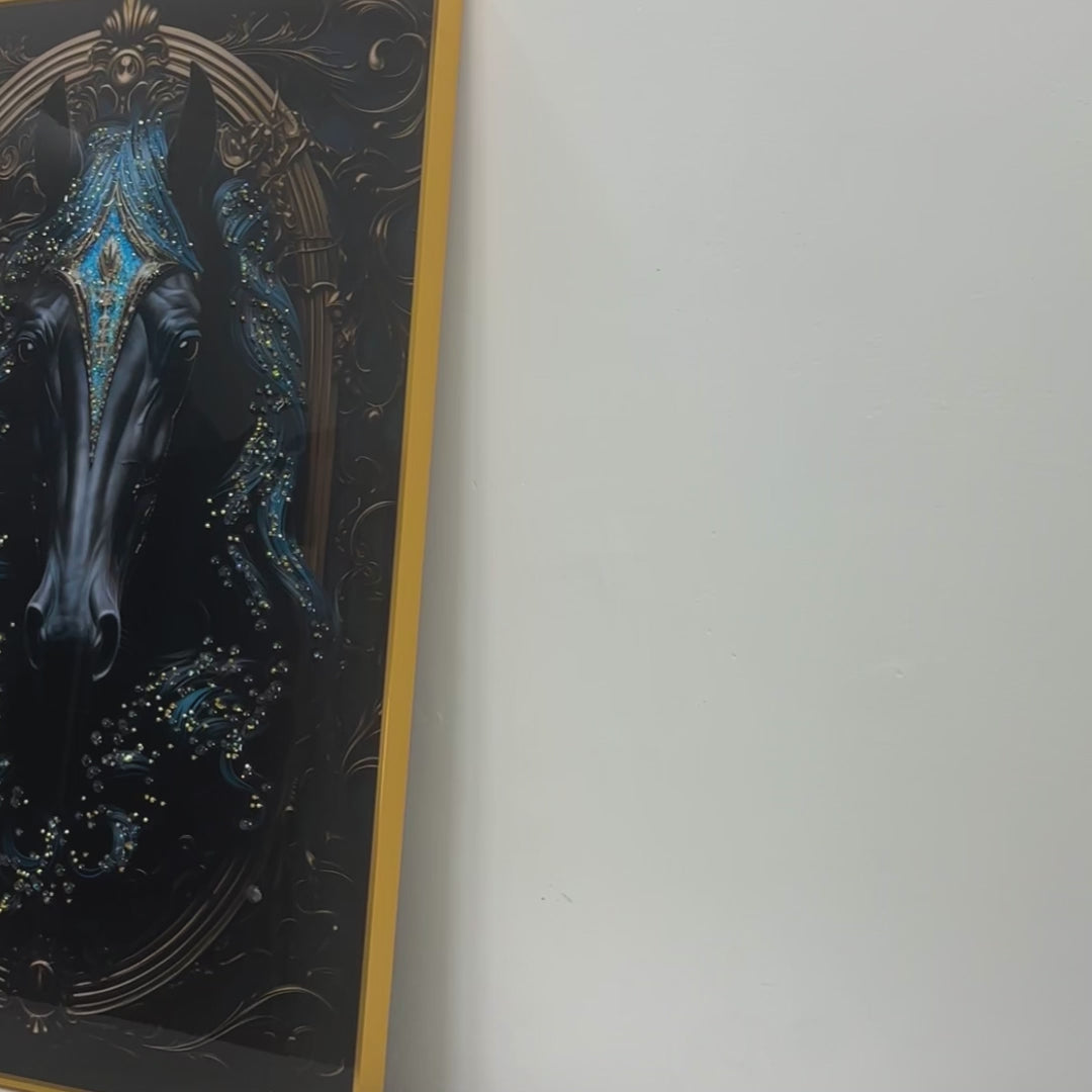 Knight Stallion Horse Framed Crystal Glass Painting