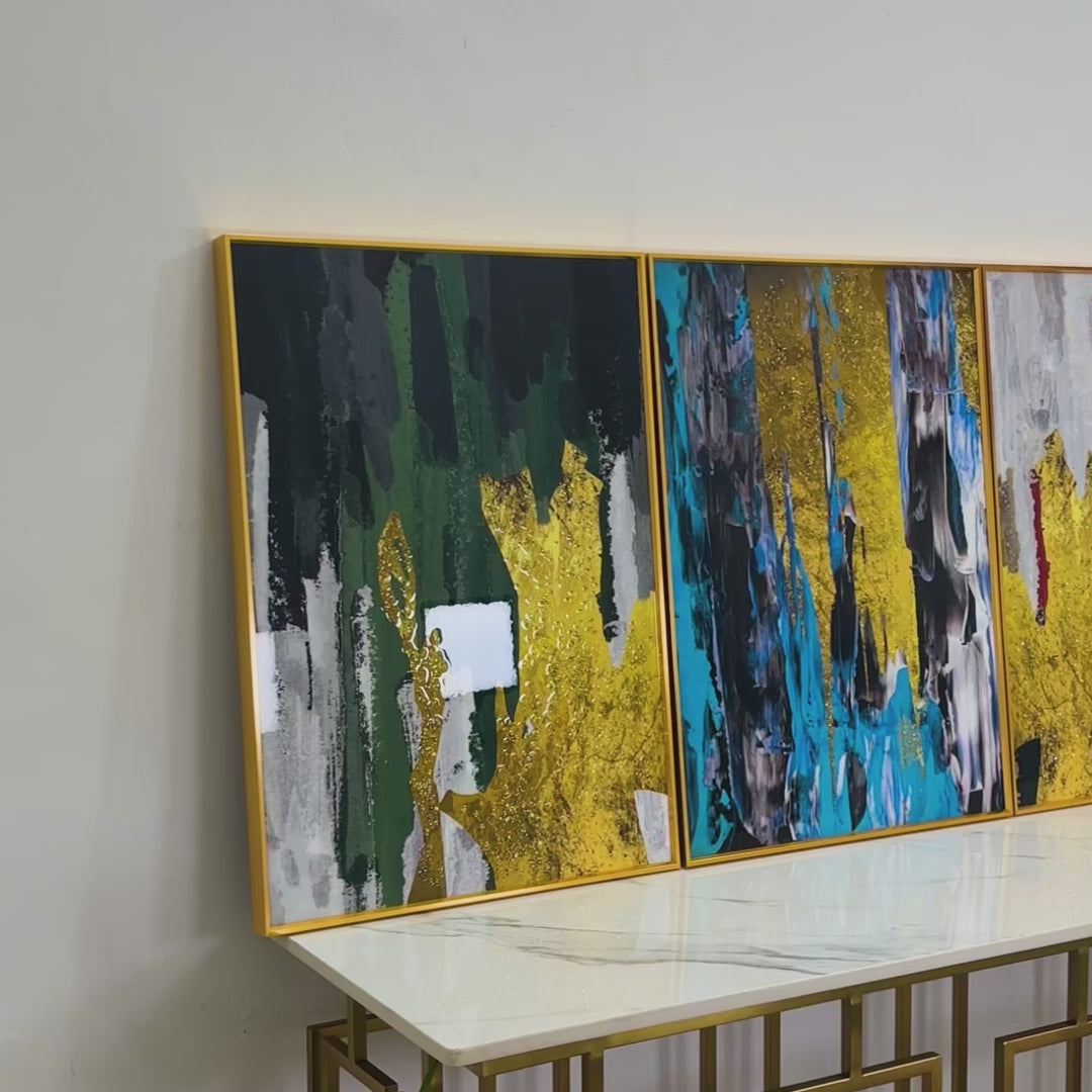 Abstract Art Framed Crystal Glass Painting Set of 3