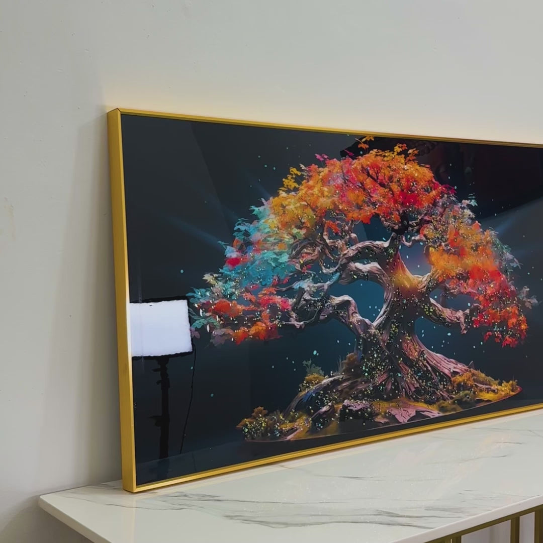 Tree of Autumn Colors Framed Crystal Glass Painting