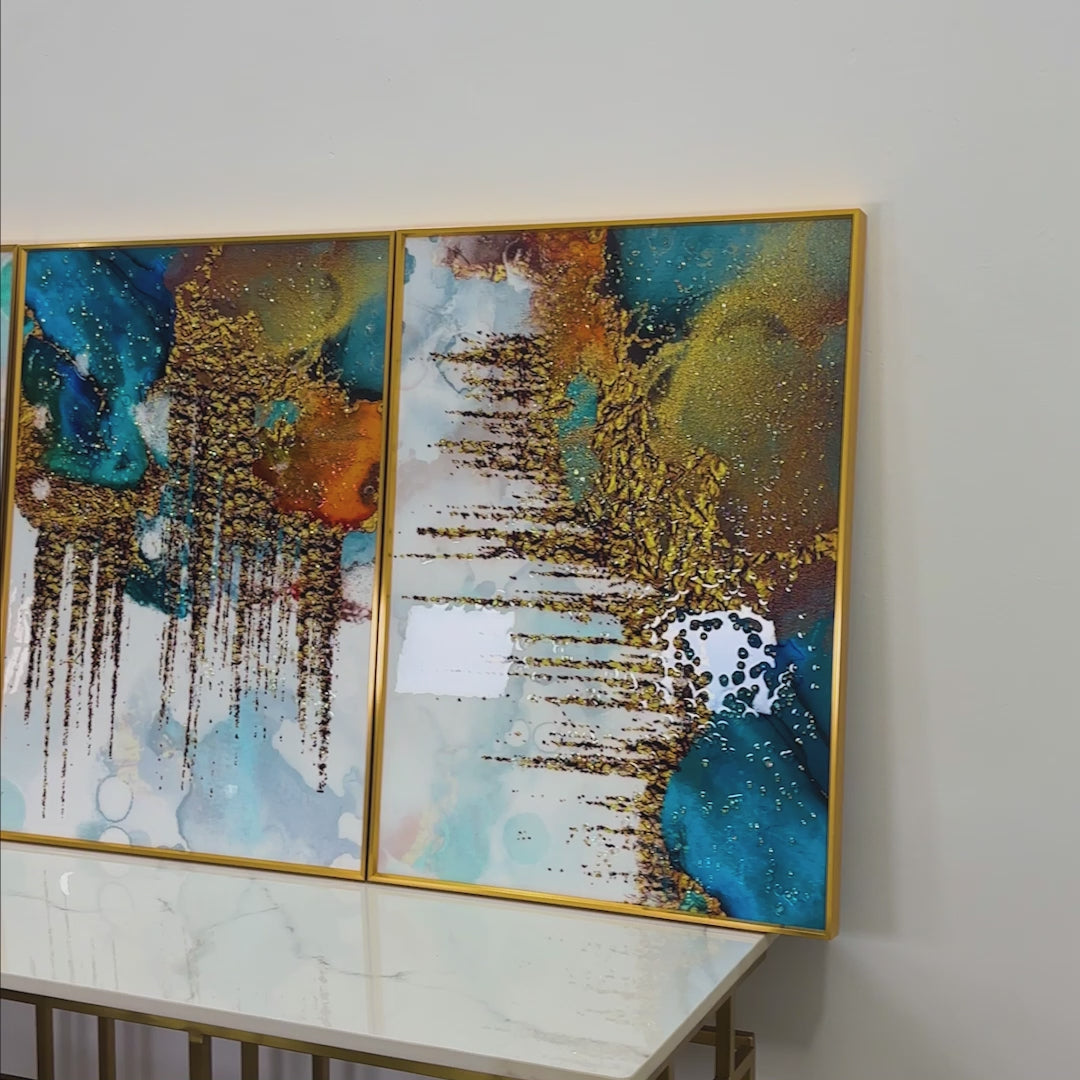 Aurora Spectrum Framed Crystal Glass Painting Set of 3