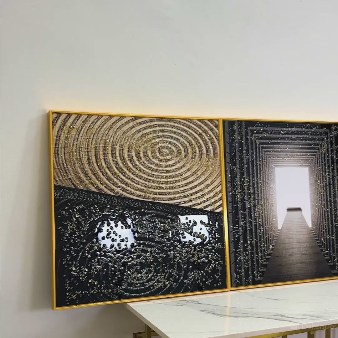 Cosmic Dimensions – Framed Crystal Glass Abstract Painting Set of 3