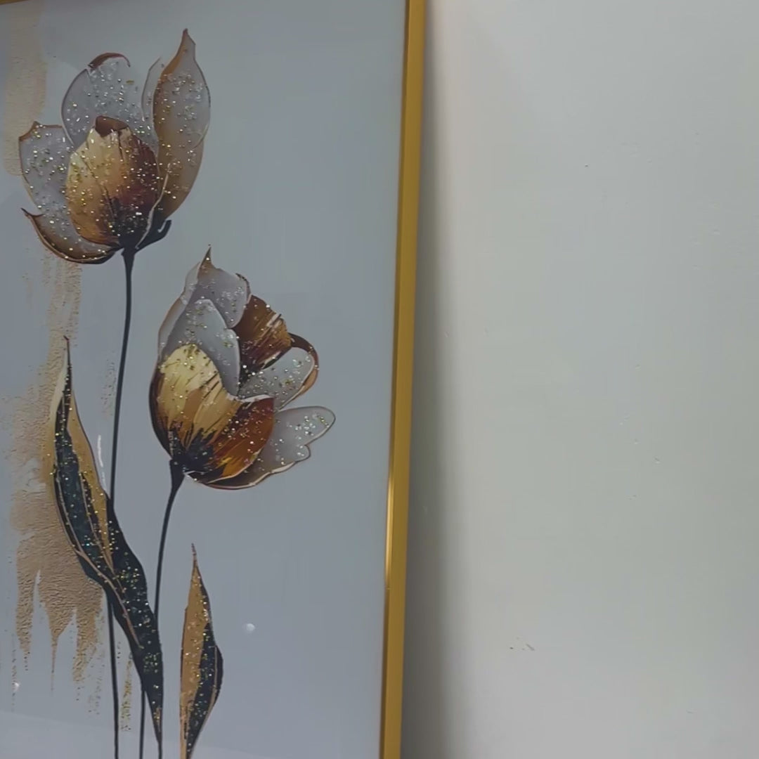 Winter Bloom Framed Crystal Glass Painting