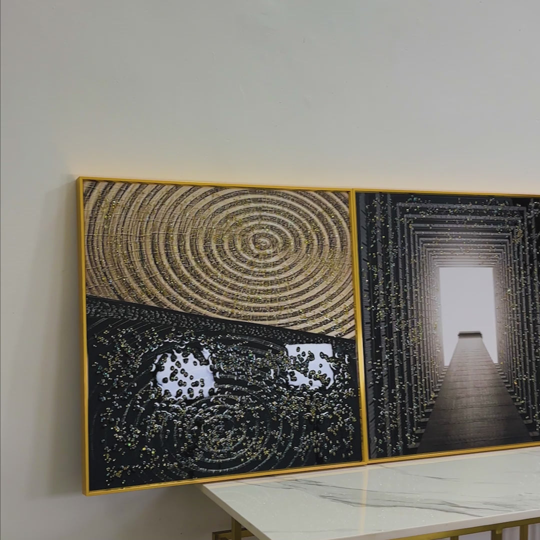 Reflective Illusion Pattern Crystal Glass Painting Set of 3