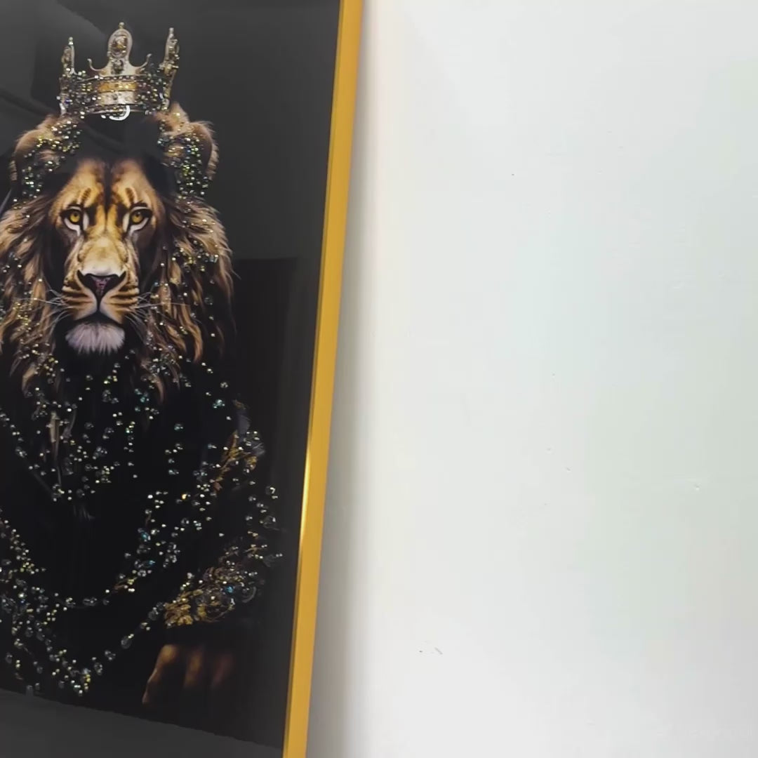 Royal Lion King Crystal Glass Framed Masterpiece
