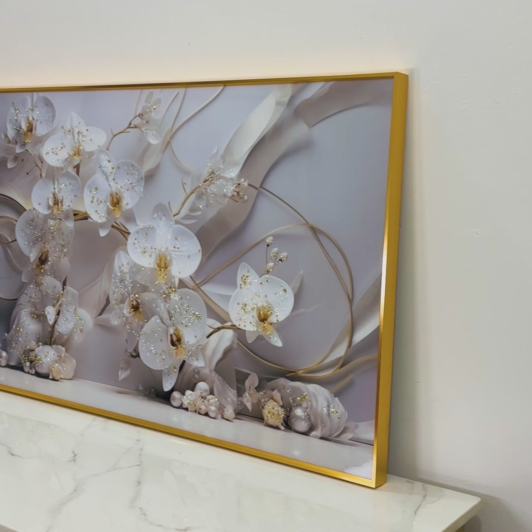 Floral Petals in Ice Framed Crystal Glass Painting