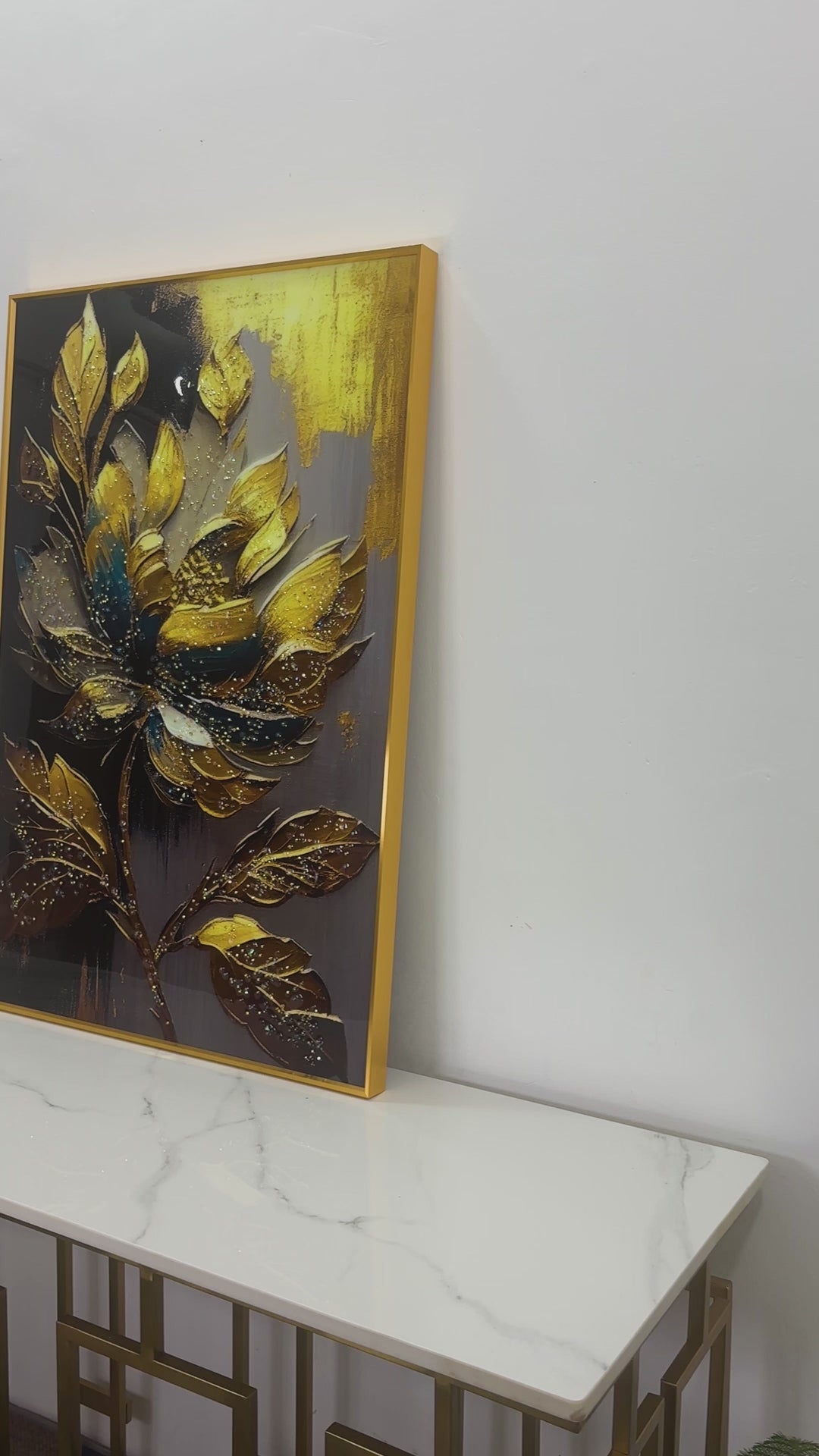 Golden Petals Flower framed Crystal Glass Painting