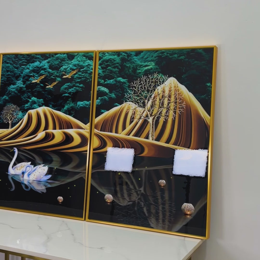 Nature Scenery Framed Crystal Glass Painting Set of 3