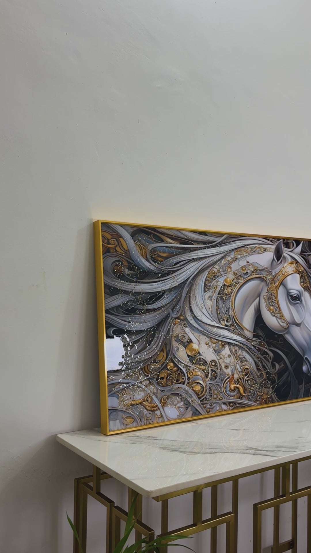 White Stallion from Heaven Horse Framed Crystal Glass Painting