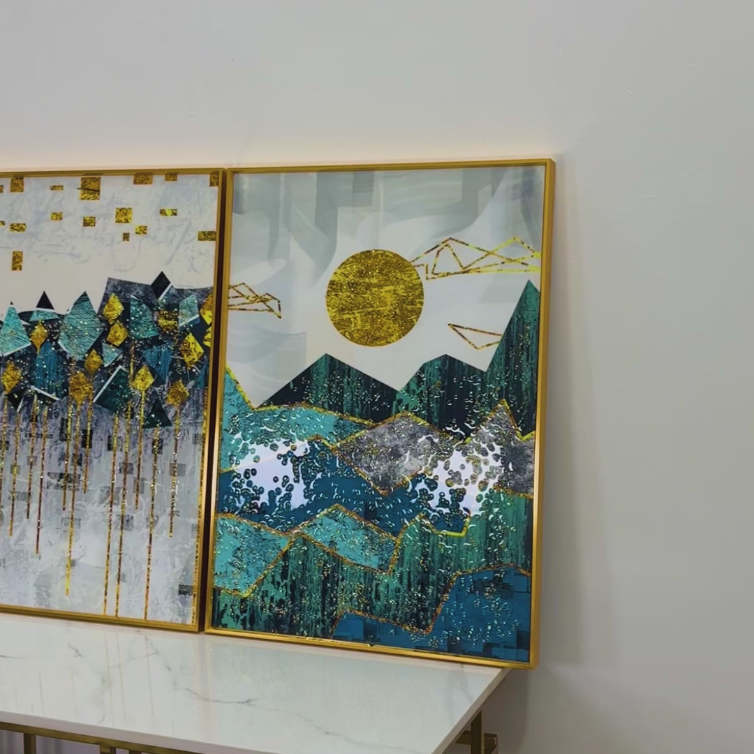 Sun Rise and Set of Geometric Framed Crystal Glass Painting