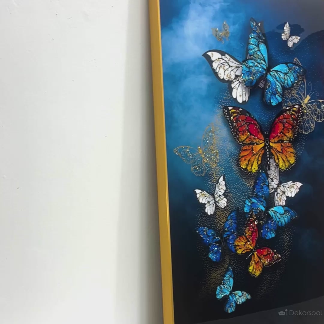 Artistic Butterfly Wall Art - Metallic Framed Crystal Glass Painting