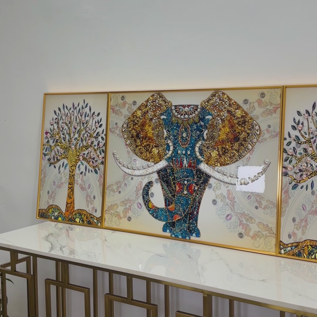 The Udaipur Elephant Crystal Glass Painting Set of 3