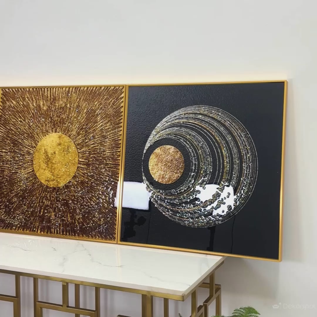 Celestial Pulse – Framed Abstract Crystal Glass Art Set of 3