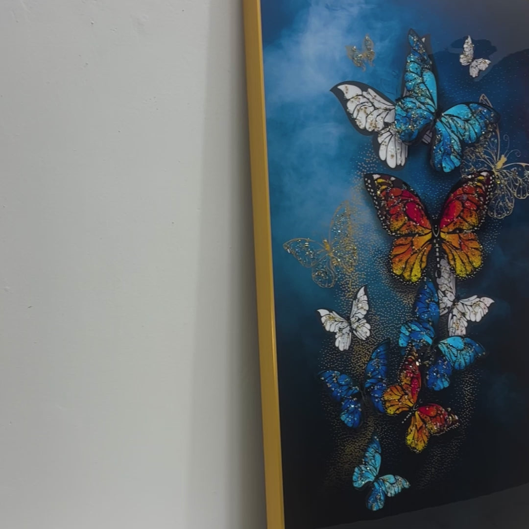 The Colorful Butterflies Framed Crystal Glass Painting