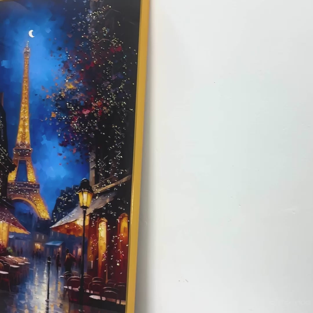 Paris Eiffel Tower Metallic Framed Crystal Glass Painting