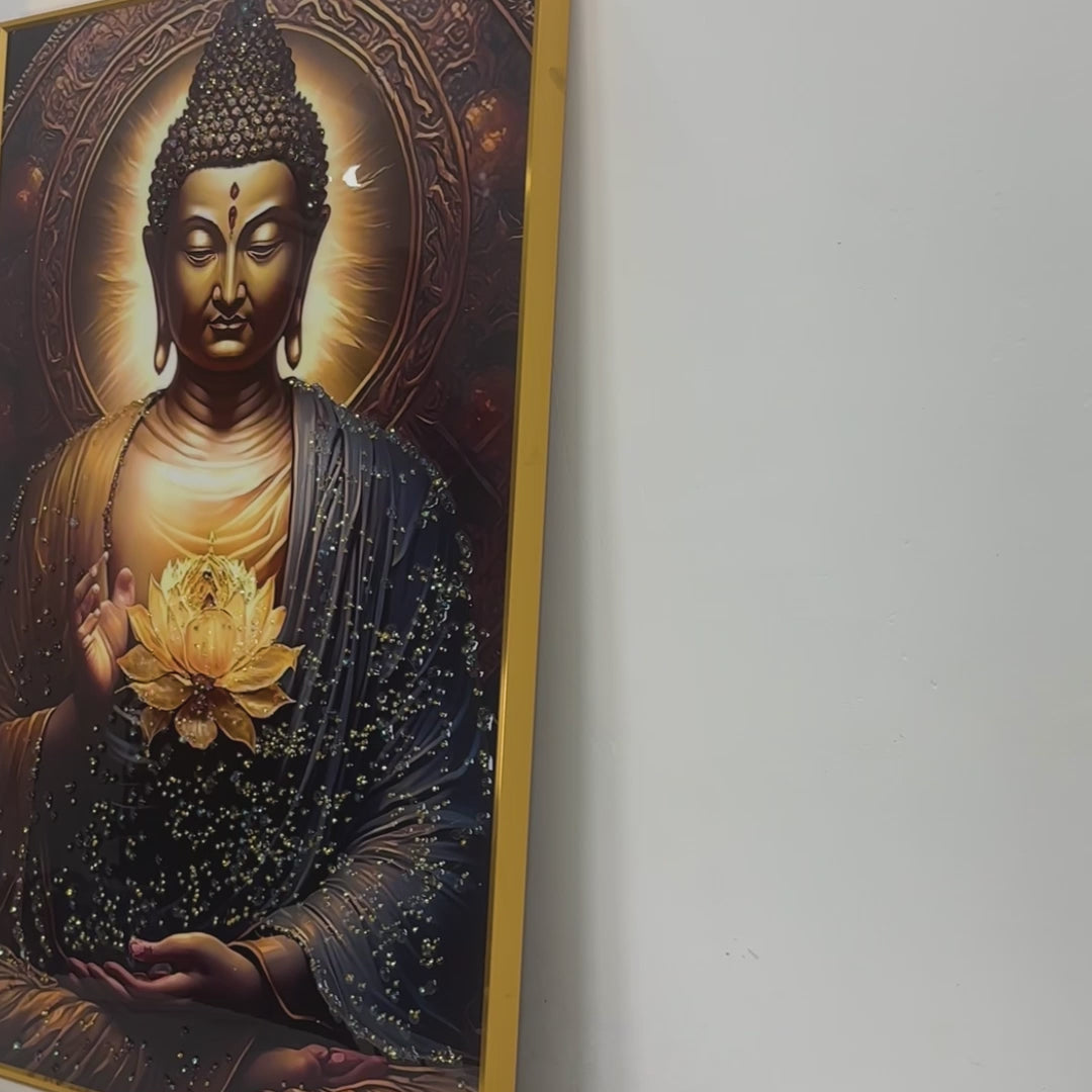 Life of Meditation Buddha Framed Crystal Glass Painting