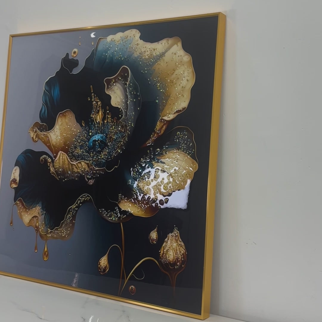 Gloriosa Pearl Framed Crystal Glass Painting